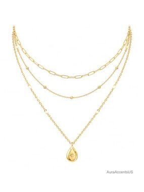 14K Gold Plated Layered Necklace Set Paperclip Snake Chain Dainty Coin Cross